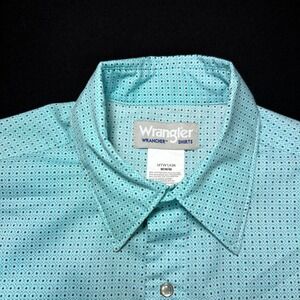 VTG Wrangler Wrancher Shirts Men's Med Western Teal‎ Polka Dot MTW1438 Cotton